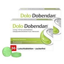 Abbildung: Dolo-Dobendan 1,4 mg / 10 mg Lutschtabletten 2x36 St, Lutschtabletten PZN 08032825 