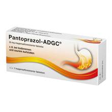 Abbildung: Pantoprazol ADGC 20 mg magensaftresistent Tabletten 7 St, Tabletten magensaftresistent PZN 08998386 