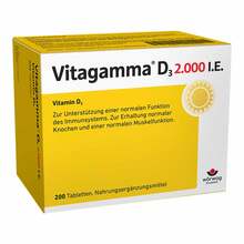 Abbildung: Vitagamma D3 2.000 I.E. Vitamin D3 NEM Tabletten 200 St, Tabletten PZN 10796098 