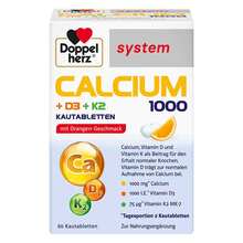 Abbildung: Doppelherz Calcium 1000 + D3 + K2 system Kautabletten 60 St, Kautabletten PZN 15611577 