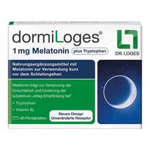 Abbildung: dormiLoges Melatonin plus Tryptophan Filmtabletten 60 St, Filmtabletten PZN 17544980 
