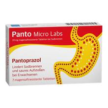 Abbildung: Panto Micro Labs 20 mg magensaftresistent Tabletten bei Sodbrennen 7 St, Tabletten magensaftresistent PZN 18203620 
