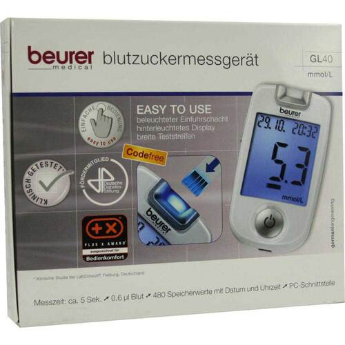 Beurer GL40 mmol / l Blutzuckermessger&auml;t codefree - 1