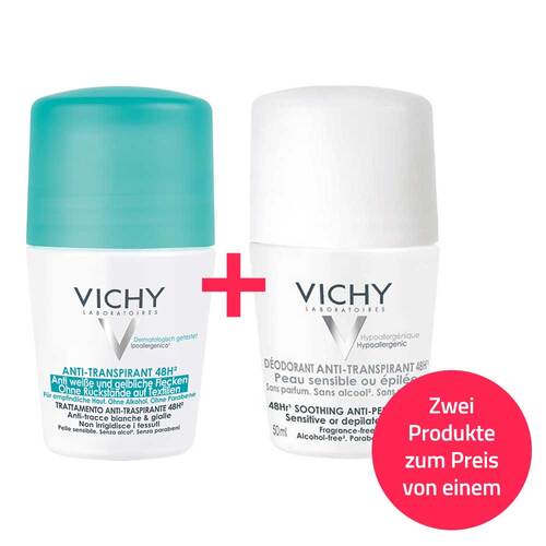 2 f&uuml;r 1 Vichy Deo Roll-on Anti Flecken 48 h + Vichy Deo Roll-on Sensitiv 48 h - 1