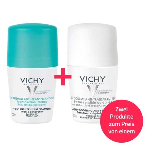 2 f&uuml;r 1 Vichy Deo Roll-on Anti Transpirant 48 h + Vichy Deo Roll-on Sensitiv 48 h - 1