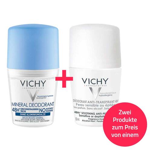 2 f&uuml;r 1 Vichy Deo Roll-on Mineral 48 h + Vichy Deo Roll-on Sensitiv 48 h - 1