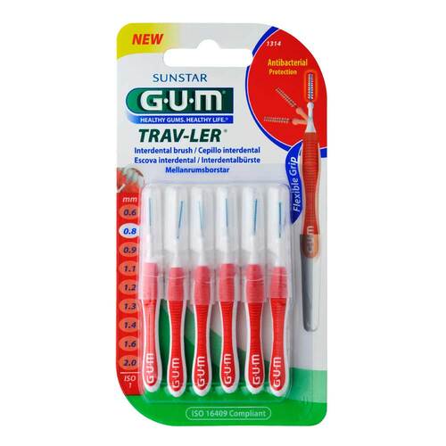 GUM Trav-Ler 0,8mm Kerze rot Interdental + 6Kappen - 1