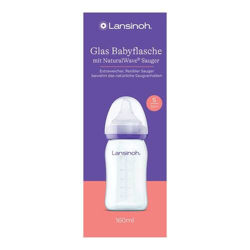Lansinoh Glas Weithalsflasche 160 ml mit Sauger S - 1