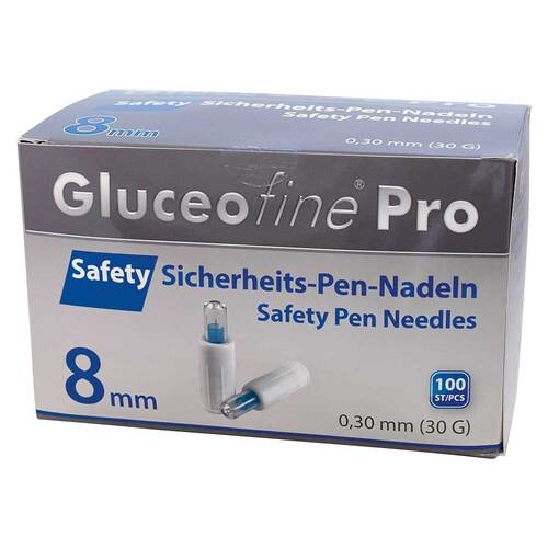 Gluceofine® Pro Safety Sicherheits-Pen-Nadeln 30 G 0,3x8 mm - 1