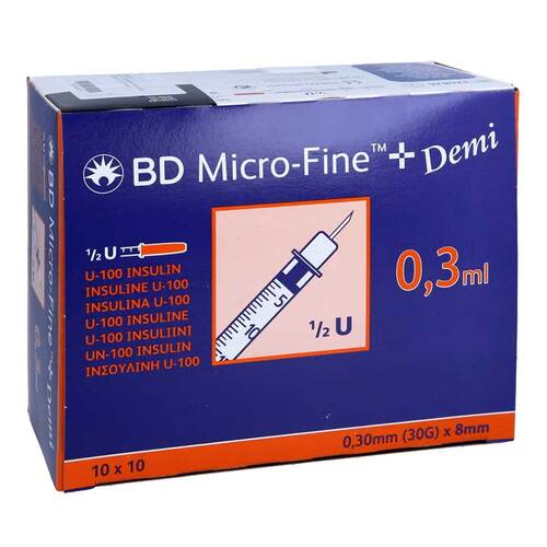 BD Micro-Fine + Insulinspritzen 0,3 ml U100 0,3x8 mm - 1