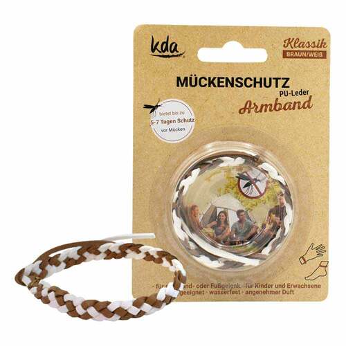 M&uuml;ckenschutz Armband PU Leder braun / wei&szlig; KDA - 1