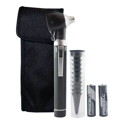 Otoskop mit Fiberoptik + 10 Einwegtrichter schwarz - 1