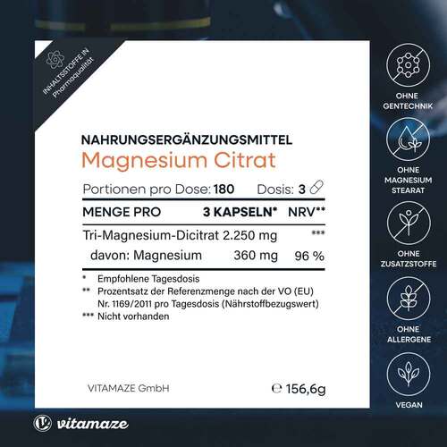 Magnesiumcitrat 360 mg vegan Kapseln - 5