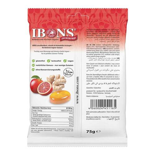 Ibons Ingwer Blutorange ohne Zucker T&uuml;te Lutschbonbons  - 2
