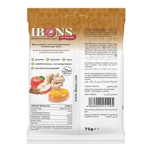 Ibons Ingwer Apfel Zimt ohne Zucker T&uuml;te Lutschbonbons  - 2
