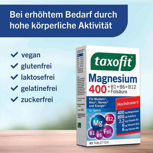 Taxofit Magnesium 400 + B1 + B6 + B12 + Fols&auml;ure Tabletten - 4