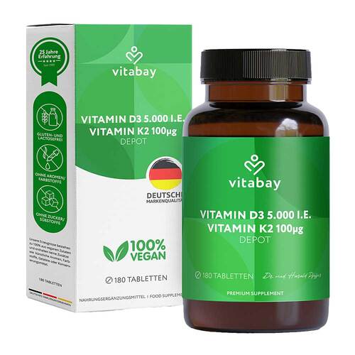 Vitamin D3 Depot 5000 I.E. + Vitamin K2 7100 µg Tabletten  - 1