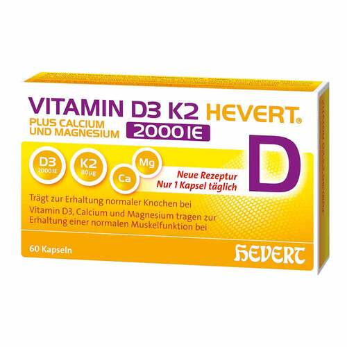 Vitamin D3 K2 Hevert + Calcium und Magnesium 2000 IE Kapseln  - 1