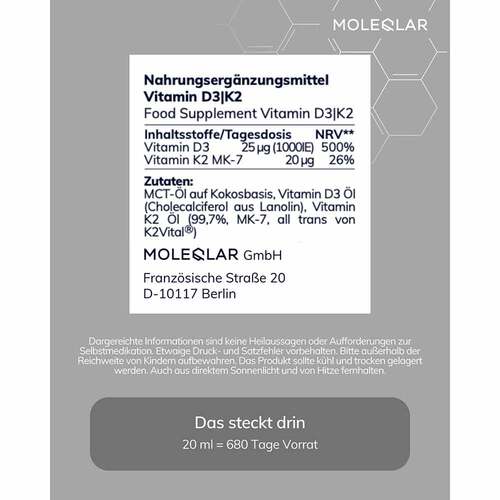 Moleqlar Vitamin D3 / K2 1000 I.E. + 20 µg Tropfen - 5